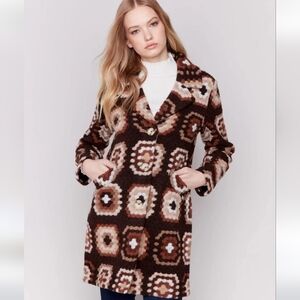 Charlie B Long Crochet Jacket Coat Chocolate Brown Color Scheme M